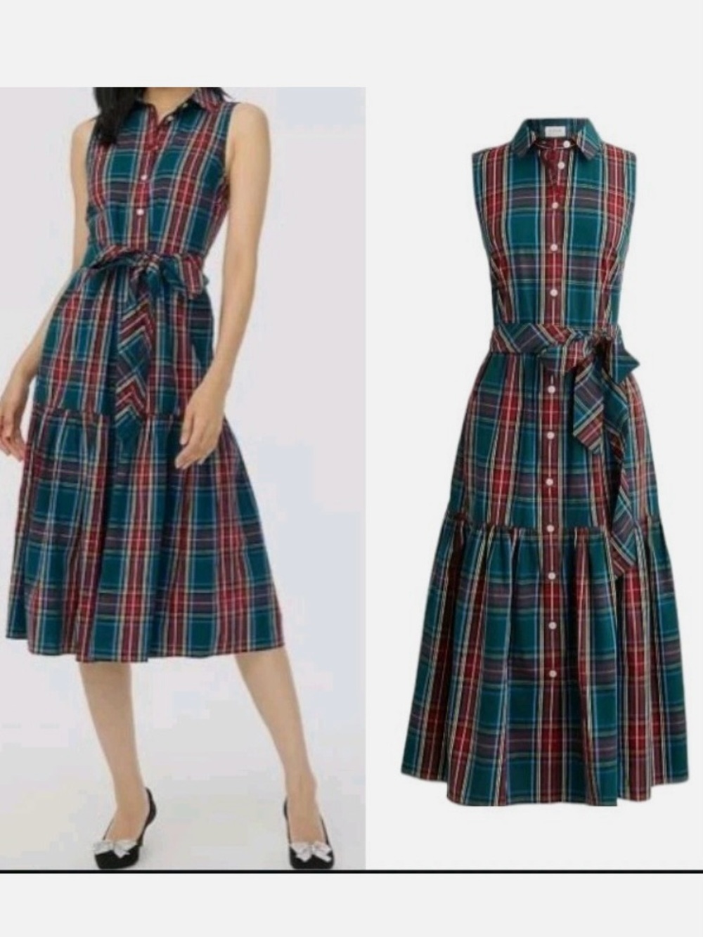 J. Crew Tartan Plaid Shirt Dress Midi Cotton New Sleeveless Size 6 - Picture 6 of 8